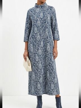 Spartina 449 Blue Paisley Floral Midi Dress One Side Split Hem Size XL